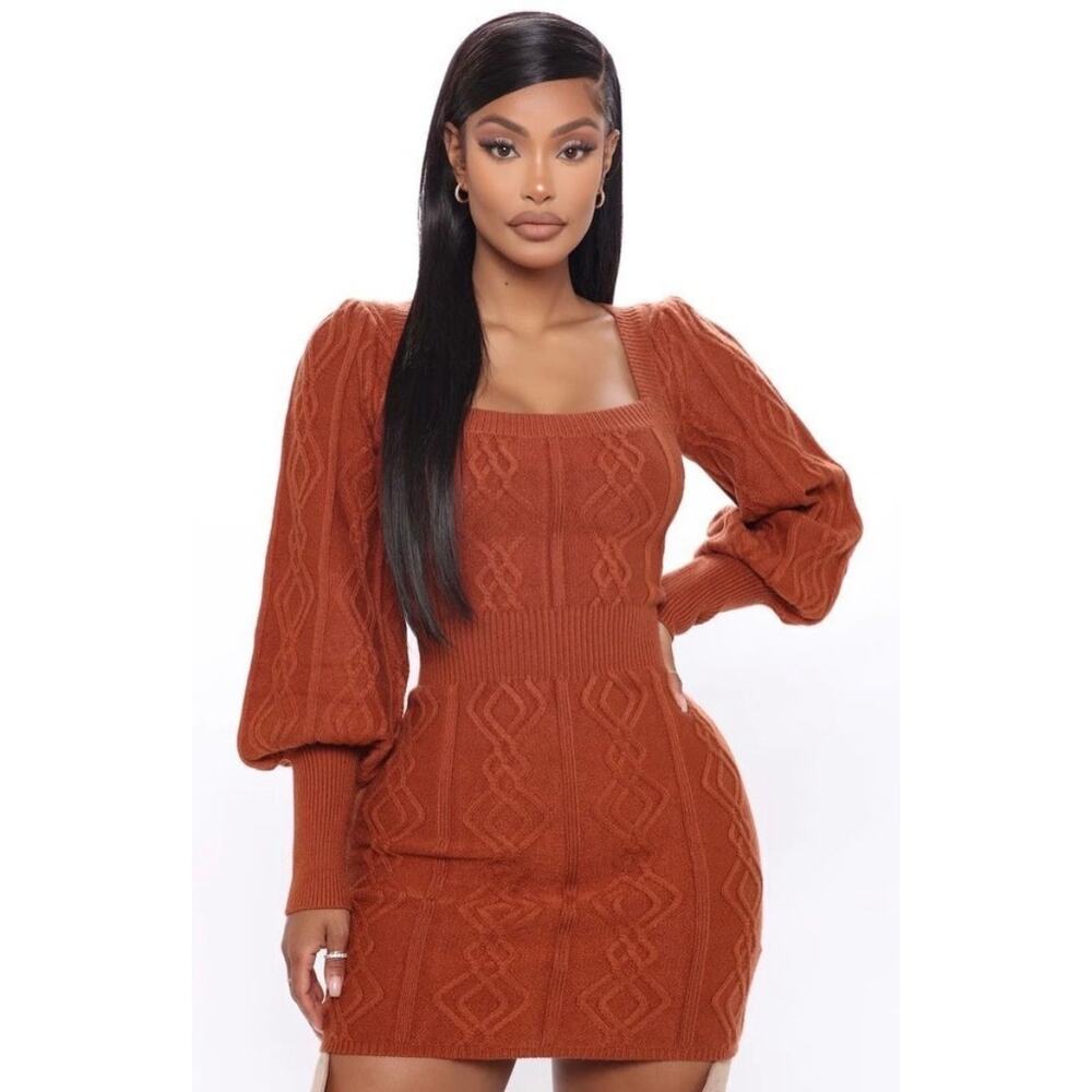 NWT! FASHION NOVA HELLO CUTIE MINI SWEATER DRESS - CAMEL - XL